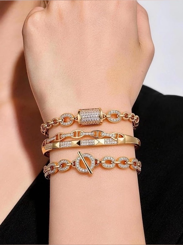 Anthropologie Gold-Tone Pave Crystal Stacking Bracelet Set
